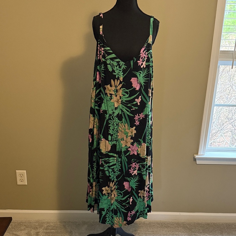 Floral Maxi Dress with Green and Pink Accents